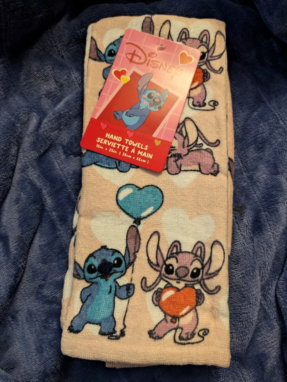 Disney Pink and Blue Stitch & Angel Hand Towels